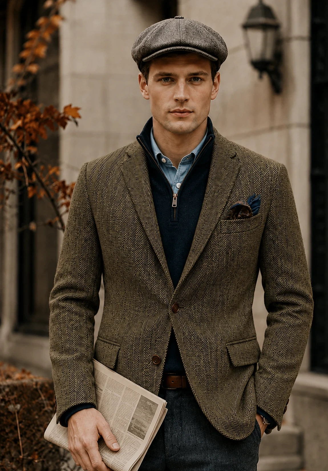Men's khaki herringbone jacket