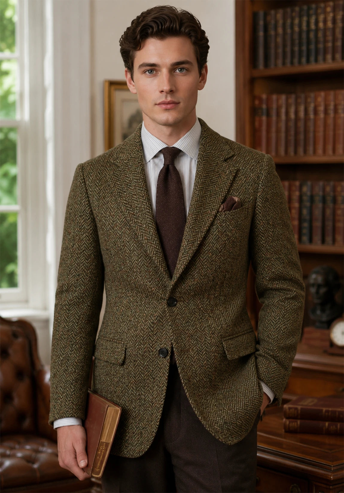 Men's khaki herringbone jacket