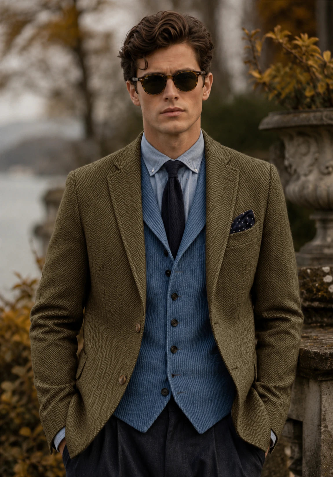 Men's khaki herringbone jacket