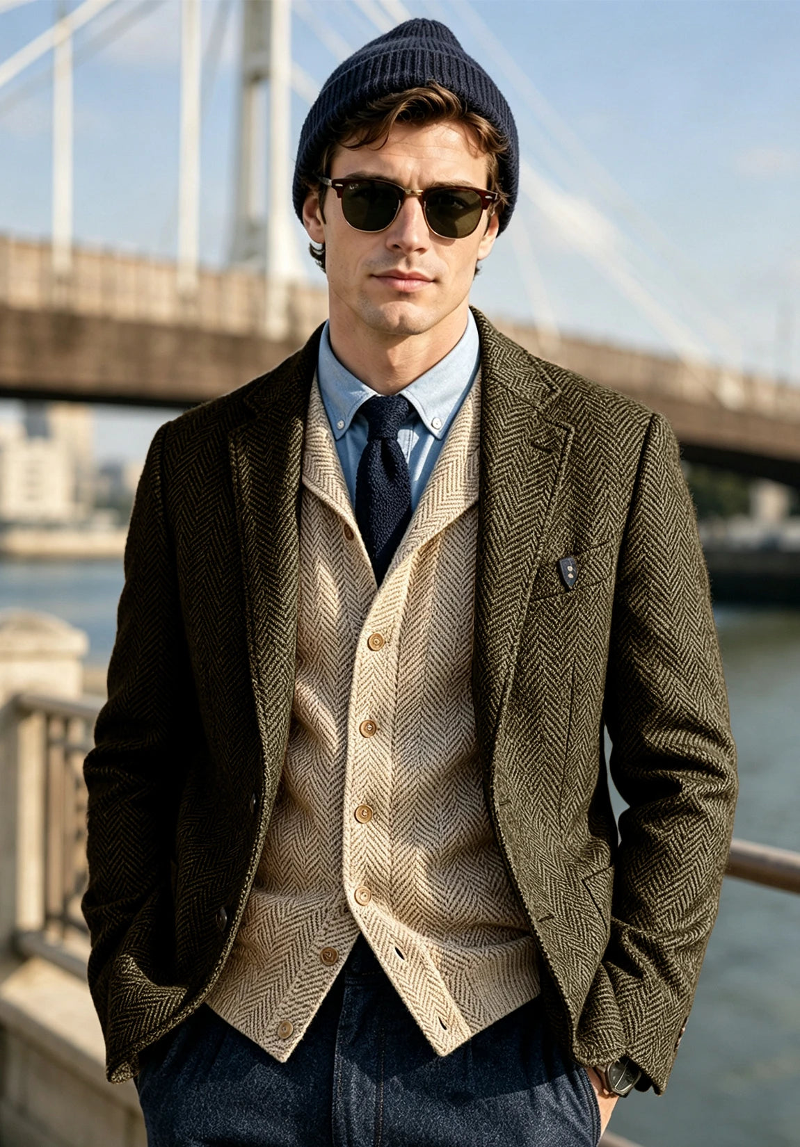 Men's khaki herringbone jacket