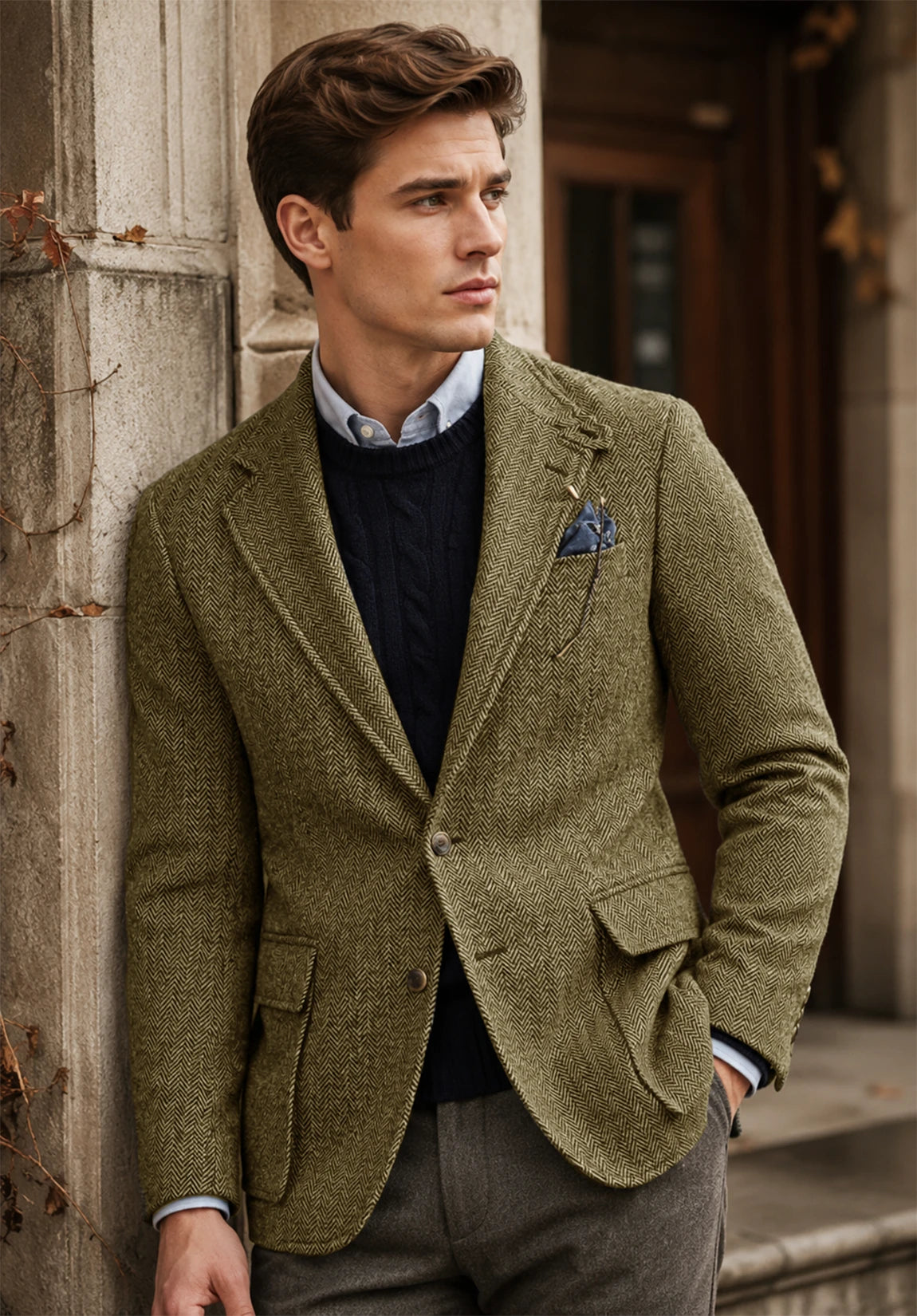 Men's khaki herringbone jacket