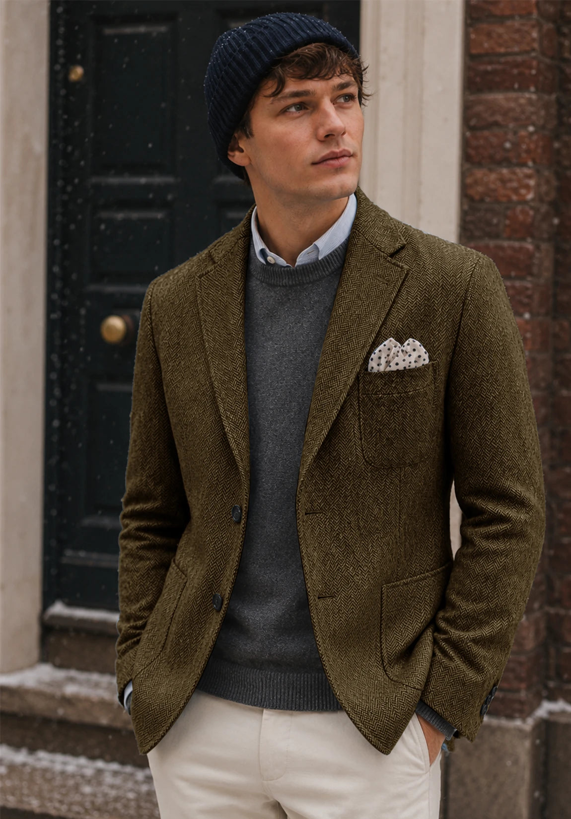 Men's khaki herringbone jacket