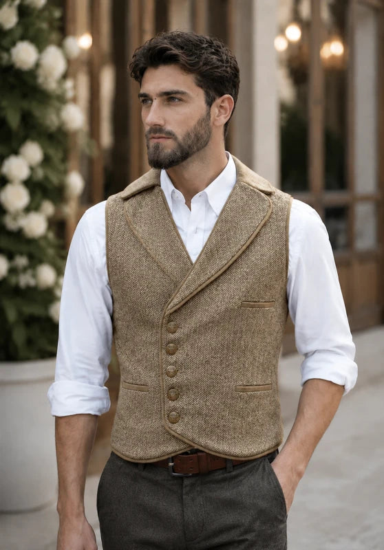 Men's khaki tweed vest