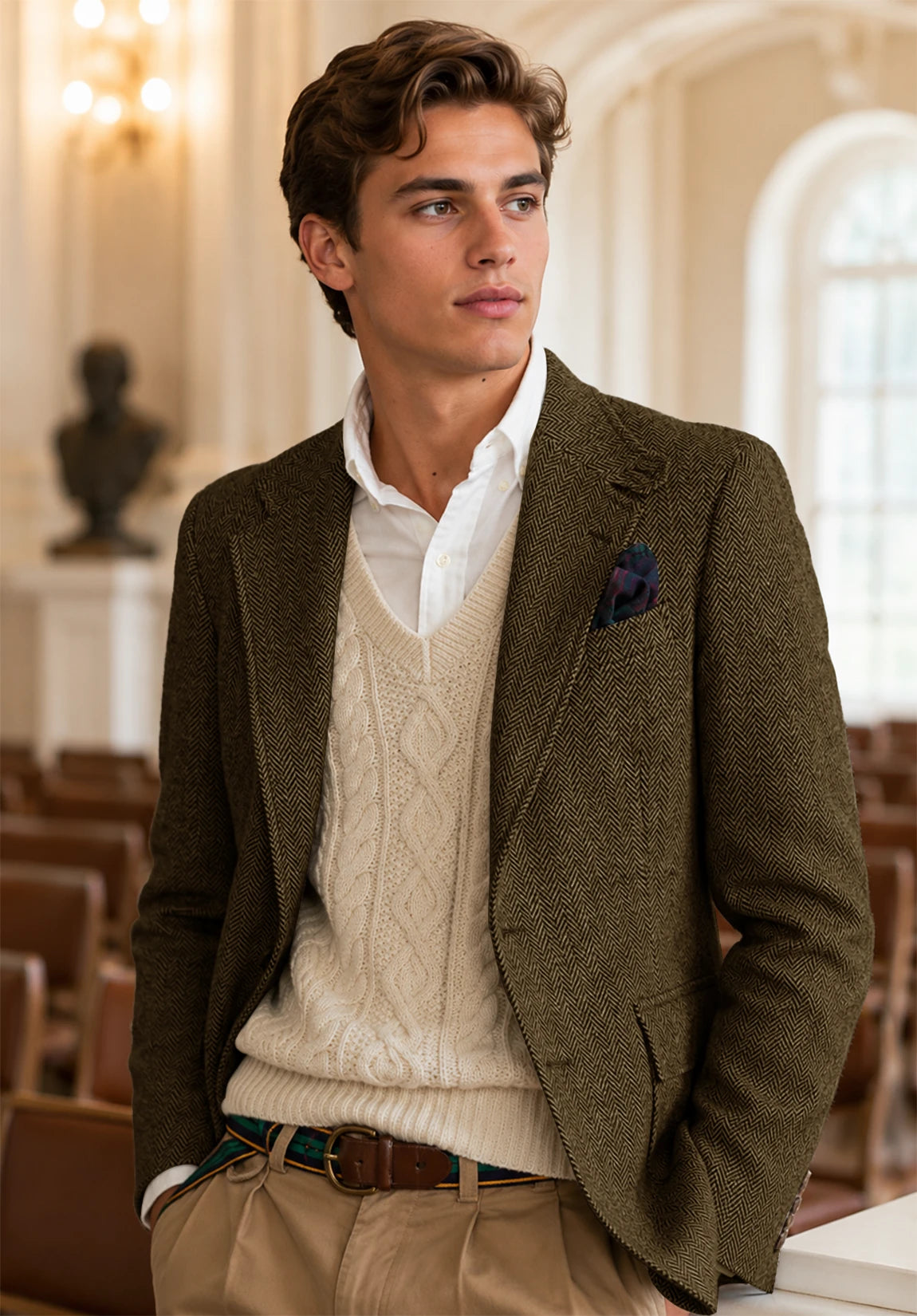 Men's khaki herringbone jacket