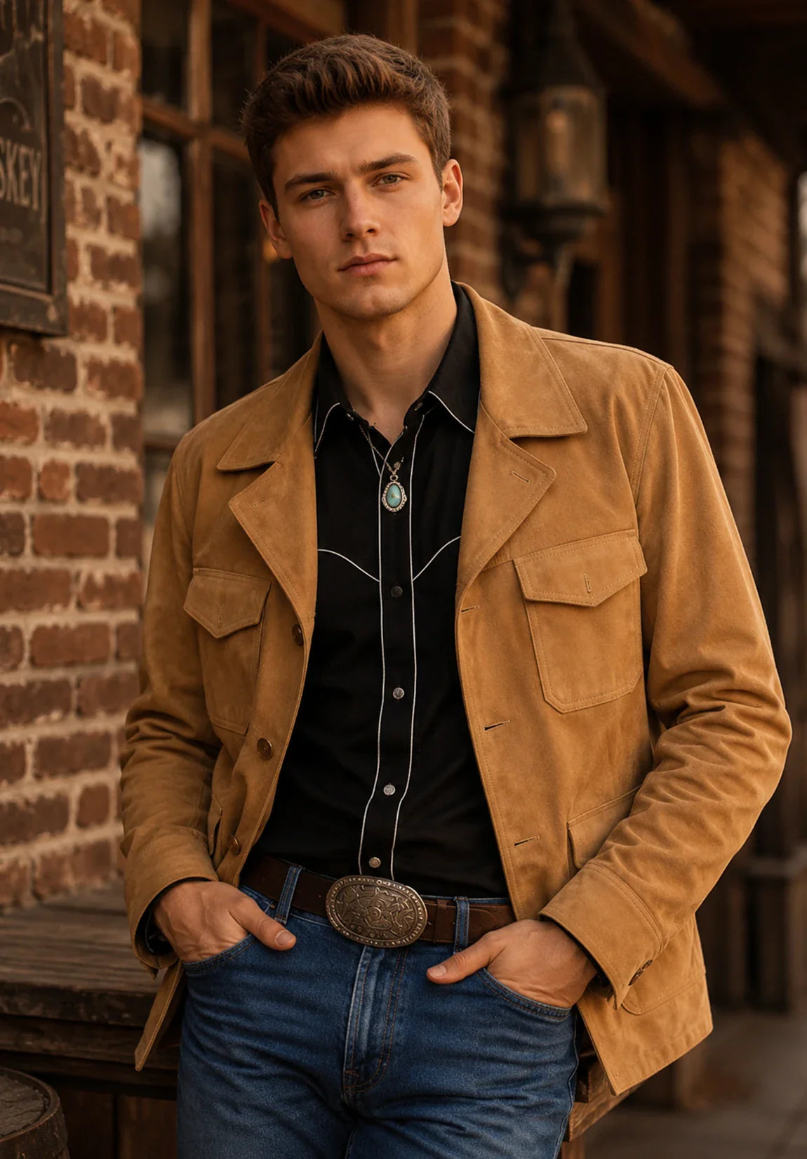 Men's khaki suede jacket