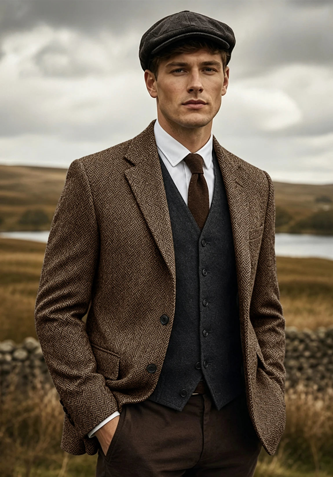 Men's khaki herringbone jacket