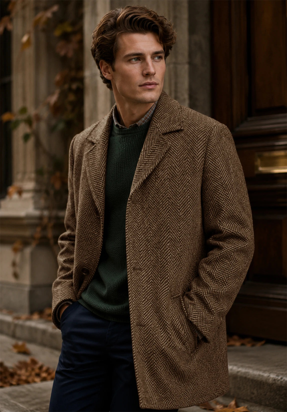 Men's khaki herringbone jacket