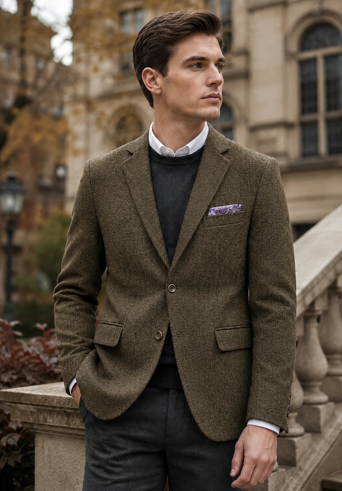 Men's khaki herringbone jacket