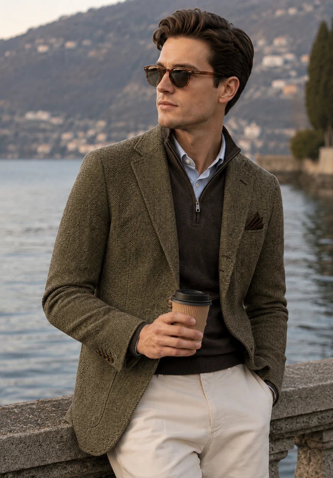 Men's khaki herringbone jacket