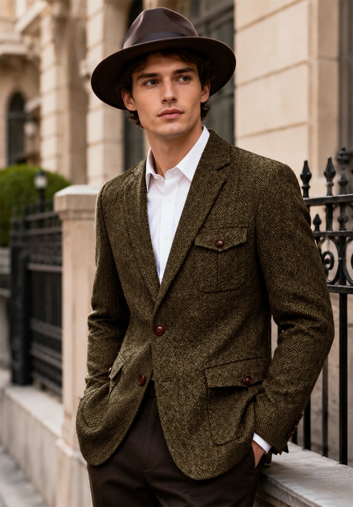Men's khaki herringbone jacket