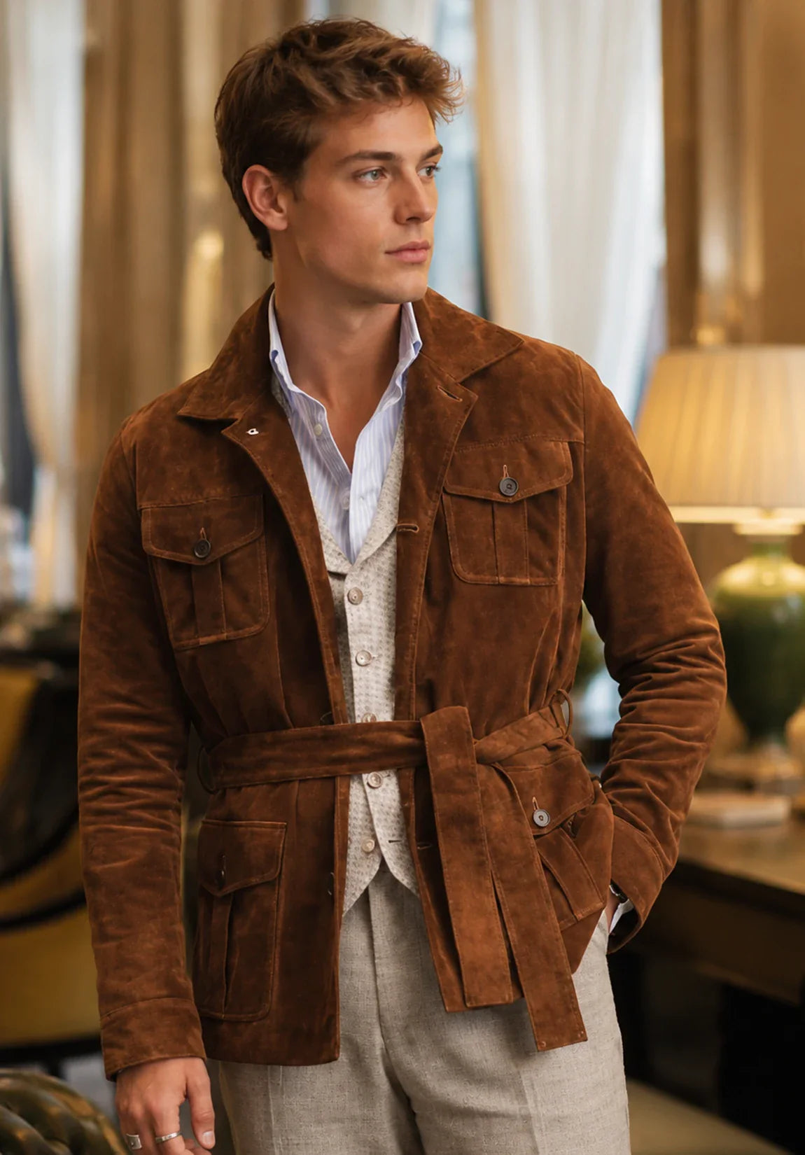 Men's khaki suede jacket