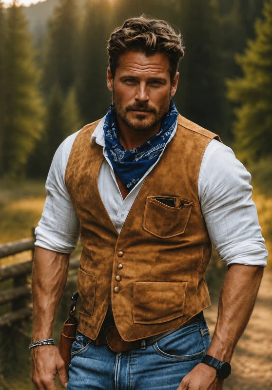 Men's khaki suede vest 
