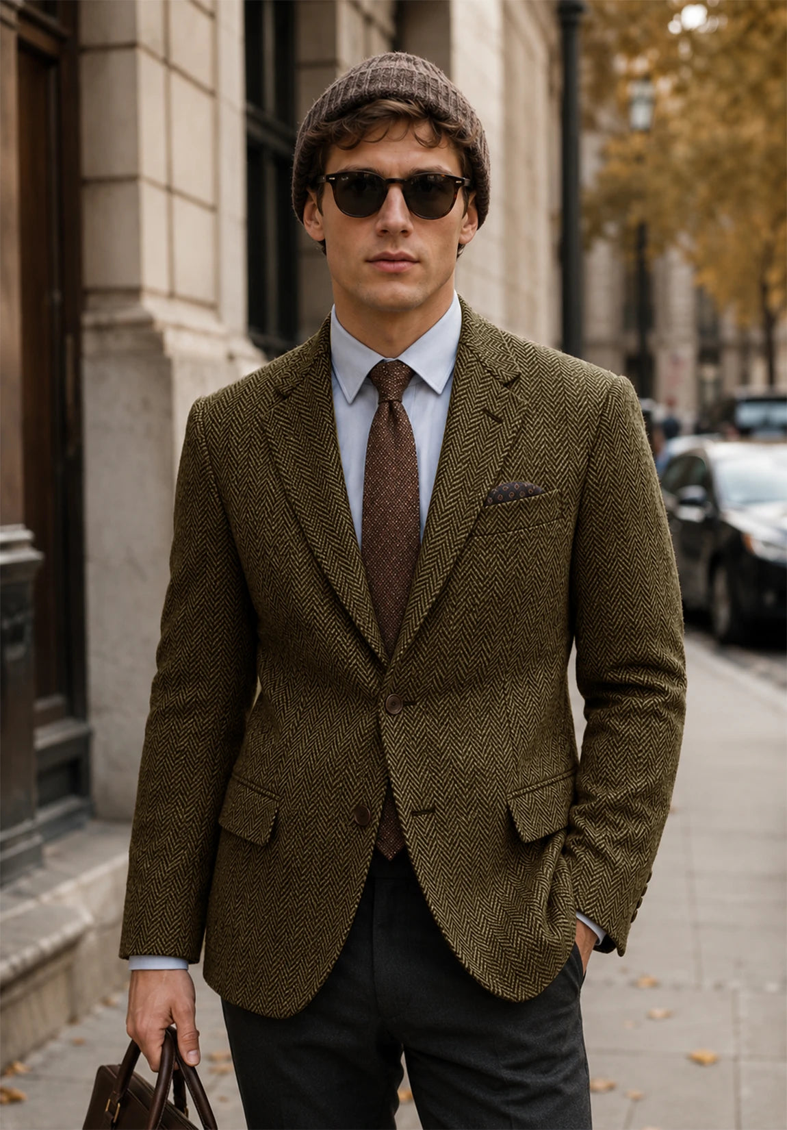 Men's khaki herringbone jacket