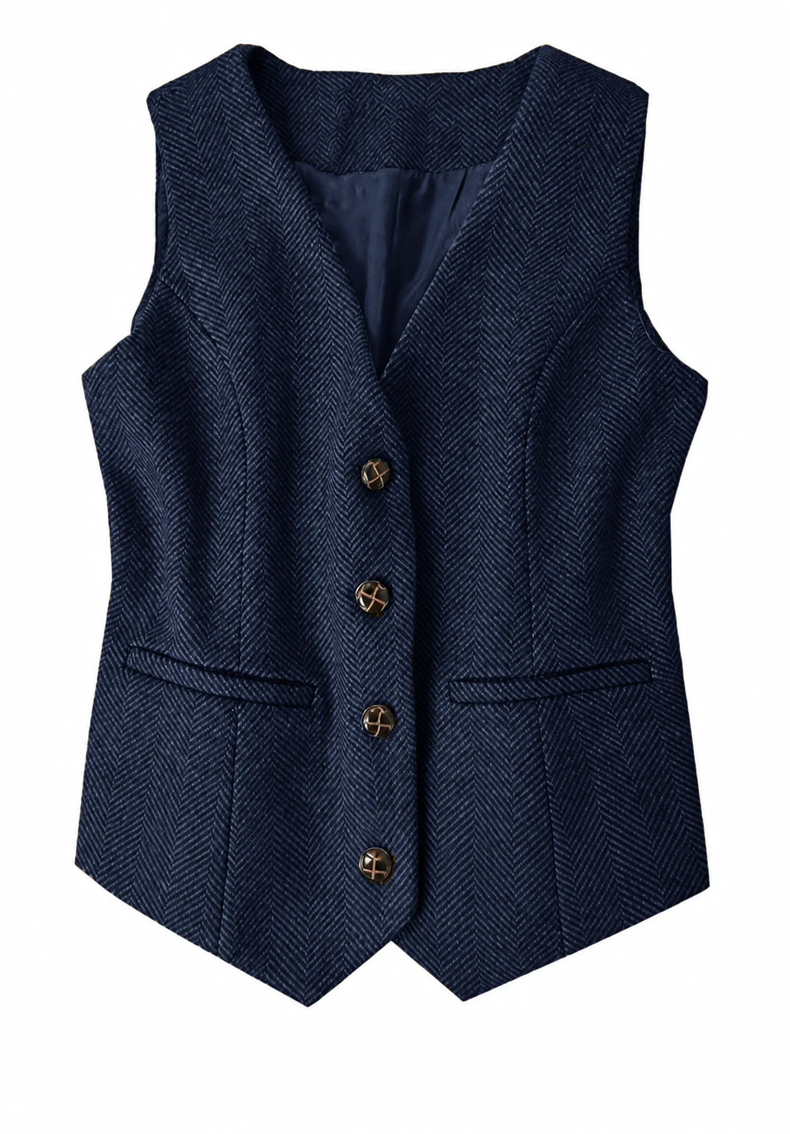 Women's Suit Vest  Navy  Herringbone  Front Styled Look