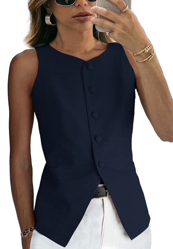 Navy Women's Linen Vest 