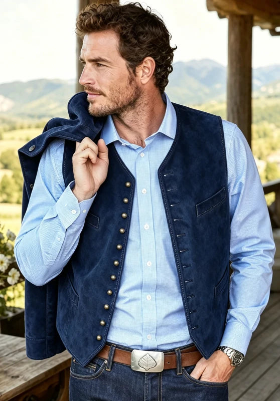 Men's navy suede vest 