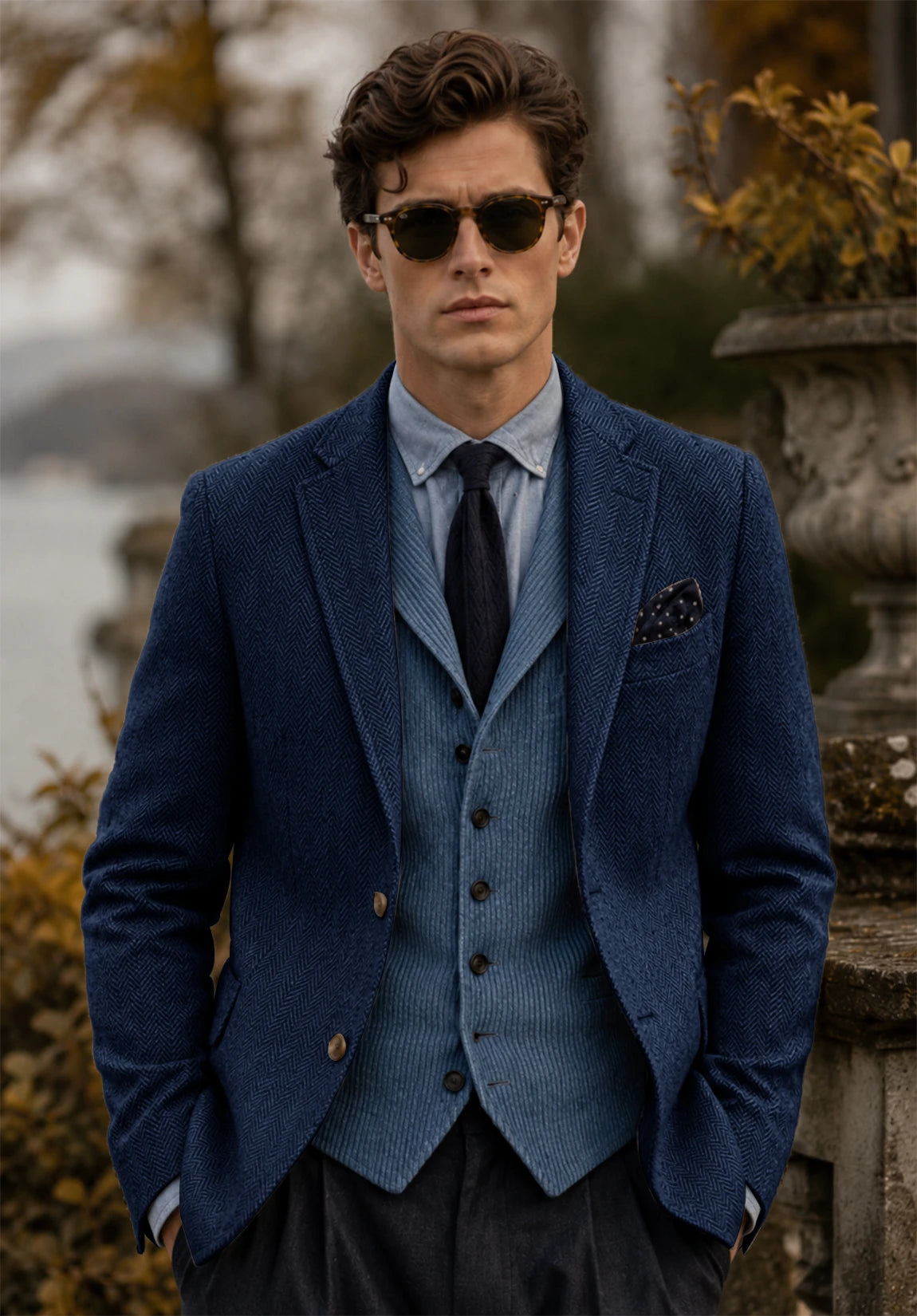 Men's navy herringbone jacket