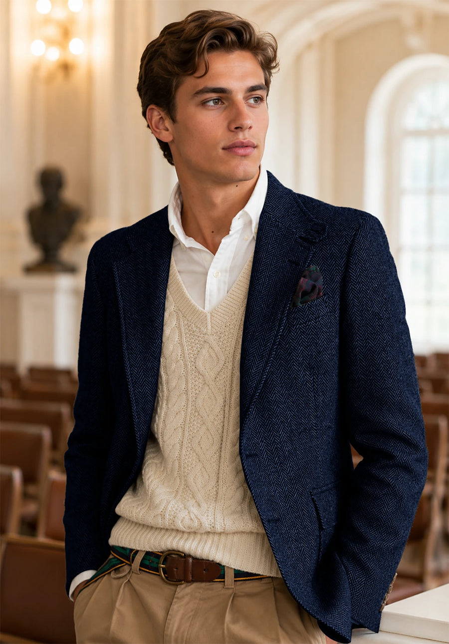 Men's navy herringbone jacket
