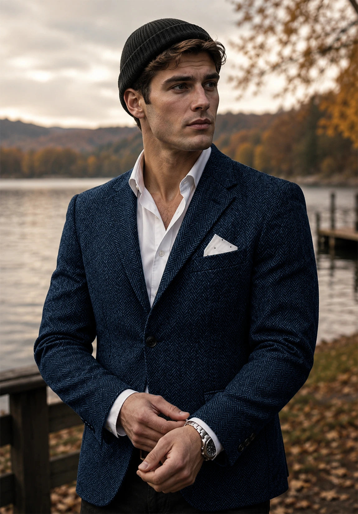 Men's navy herringbone jacket