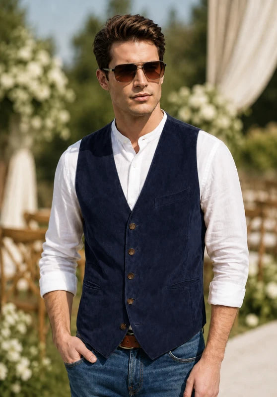 Men's navy suede vest 