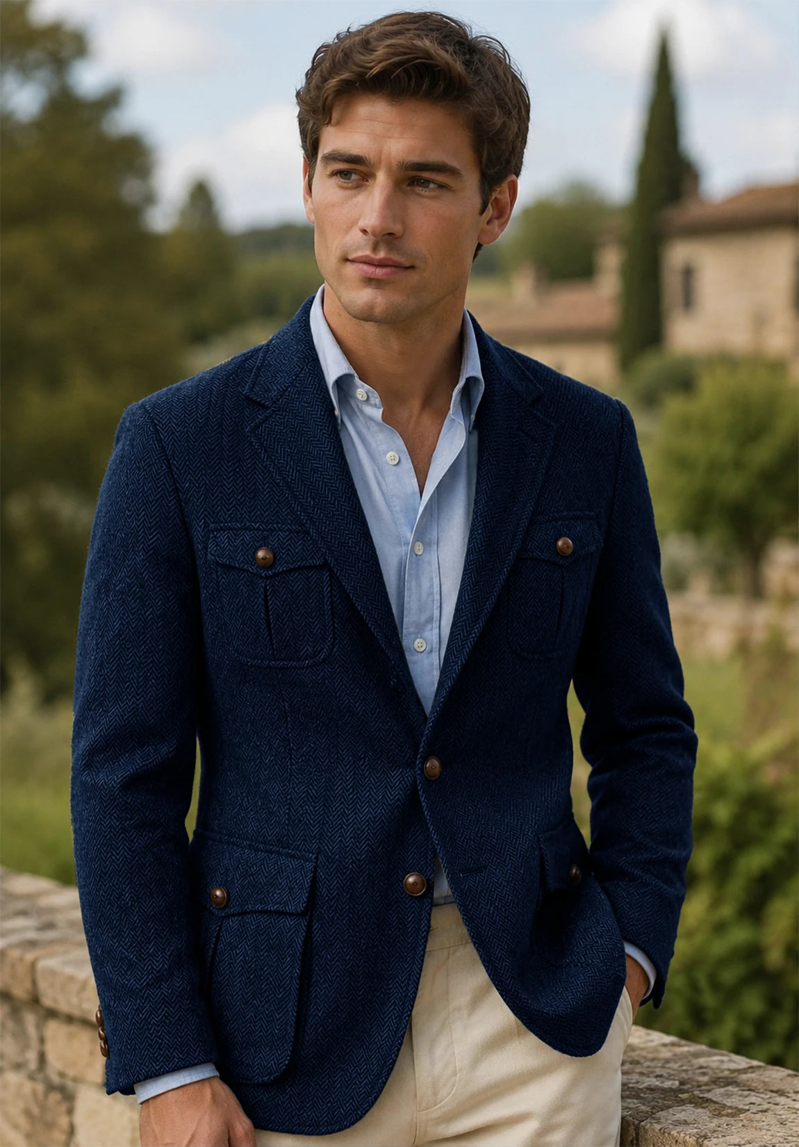 Men's navy herringbone jacket