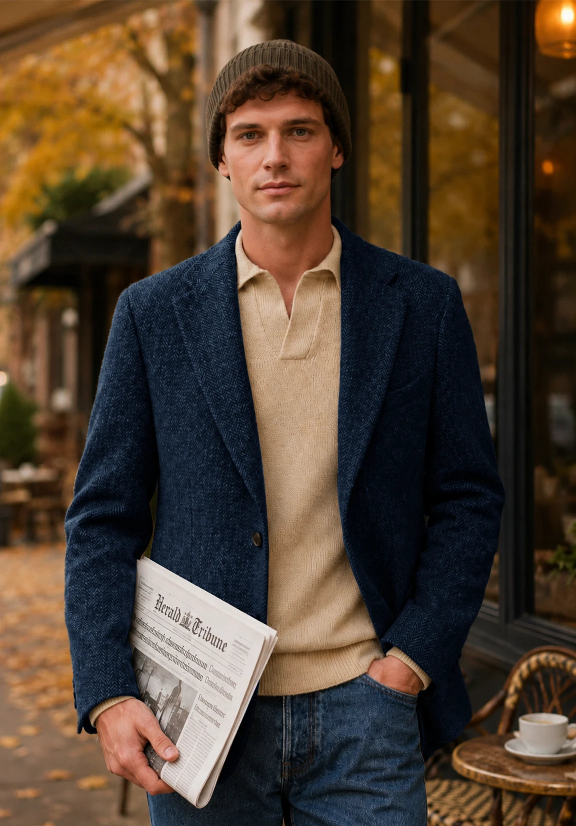 Men's navy herringbone jacket