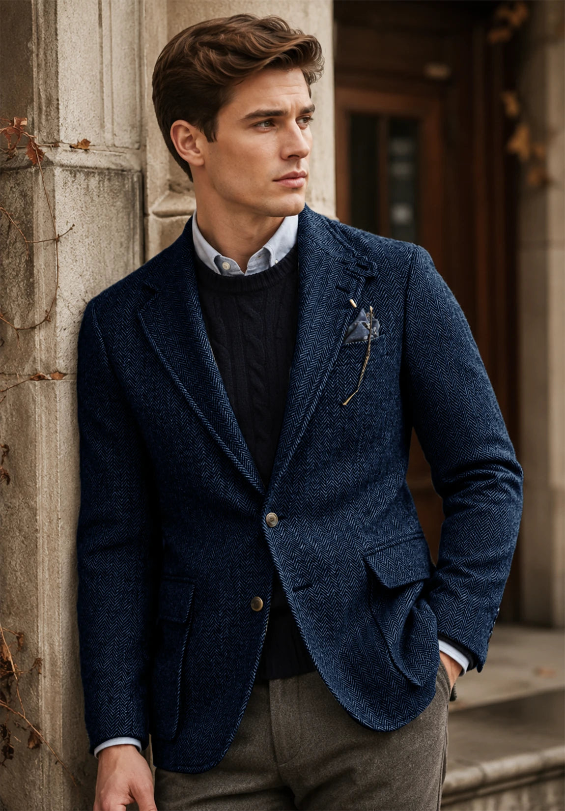 Men's navy herringbone jacket