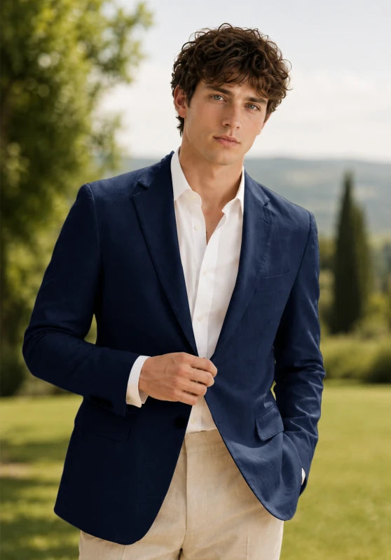 Men's Navy Linen Blazer Jacket