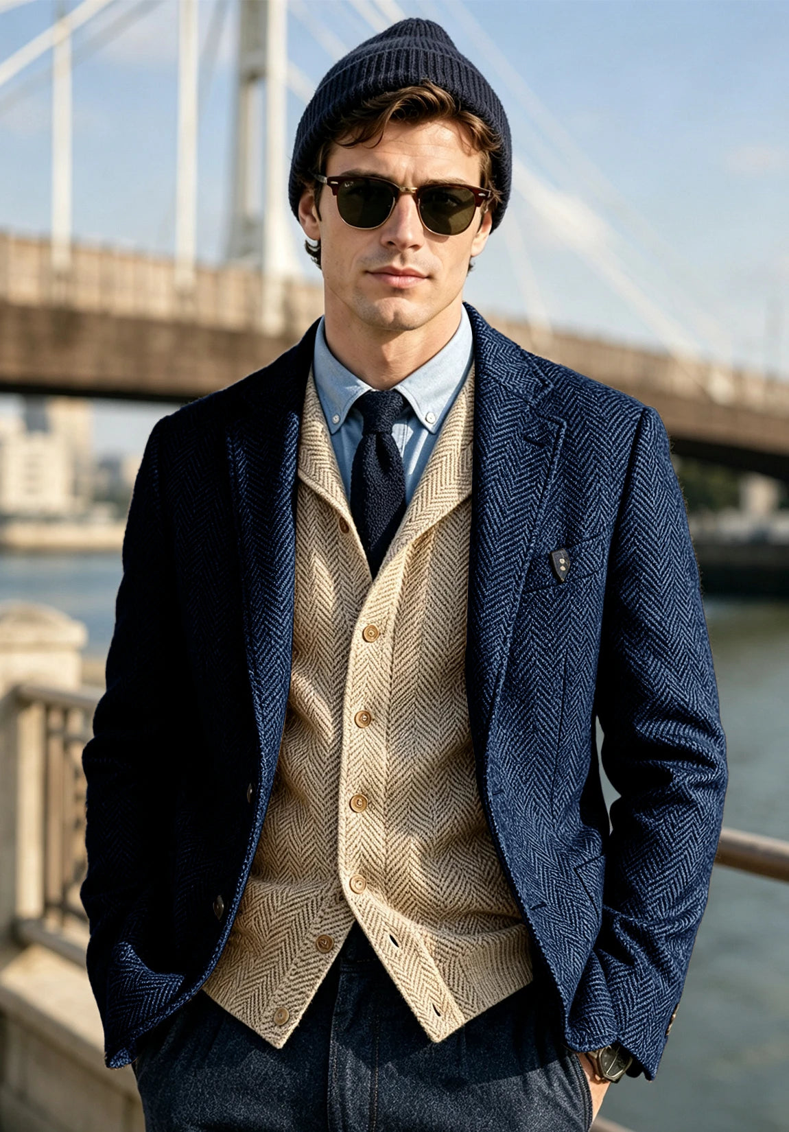 Men's navy herringbone jacket