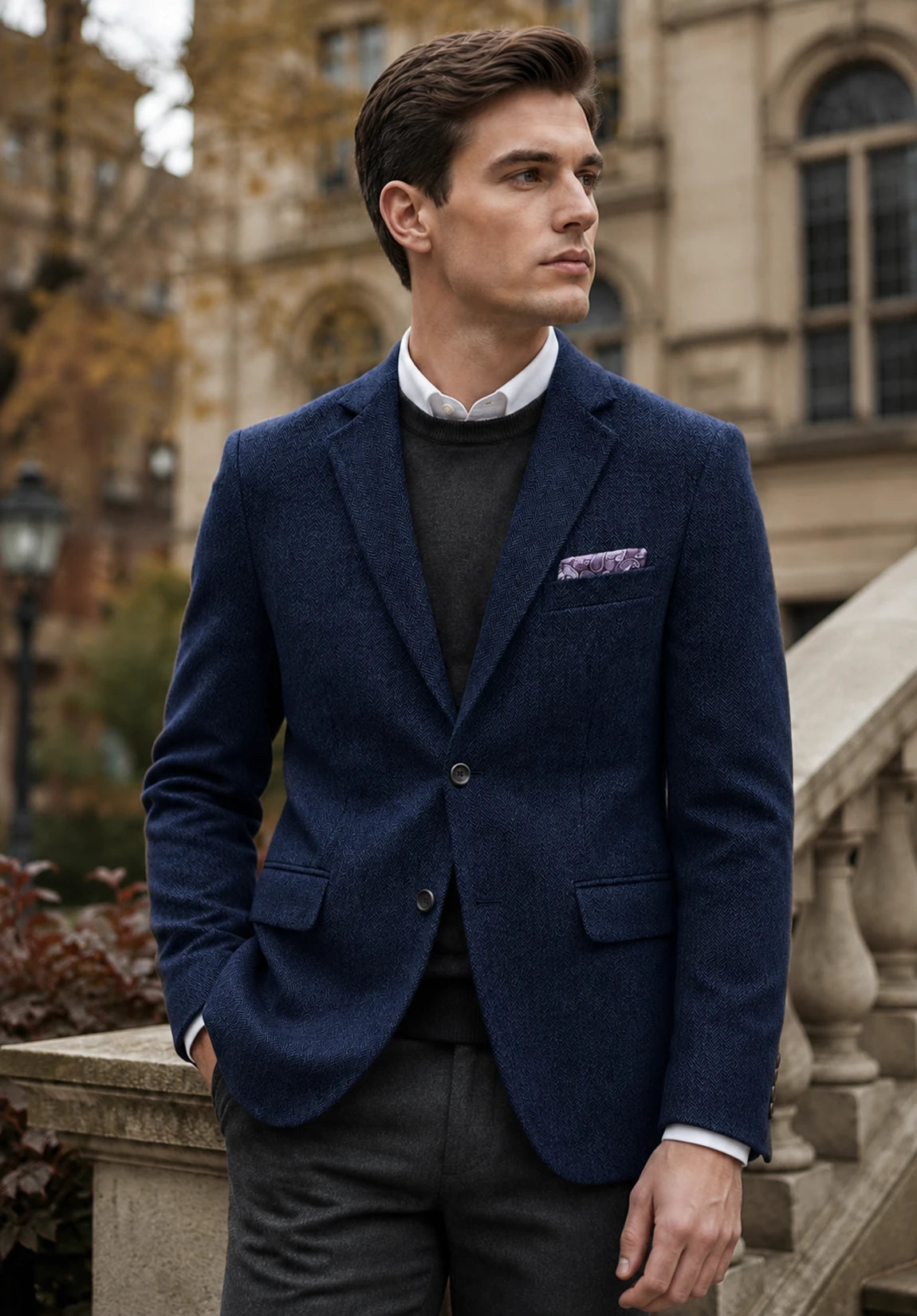 Men's navy herringbone jacket