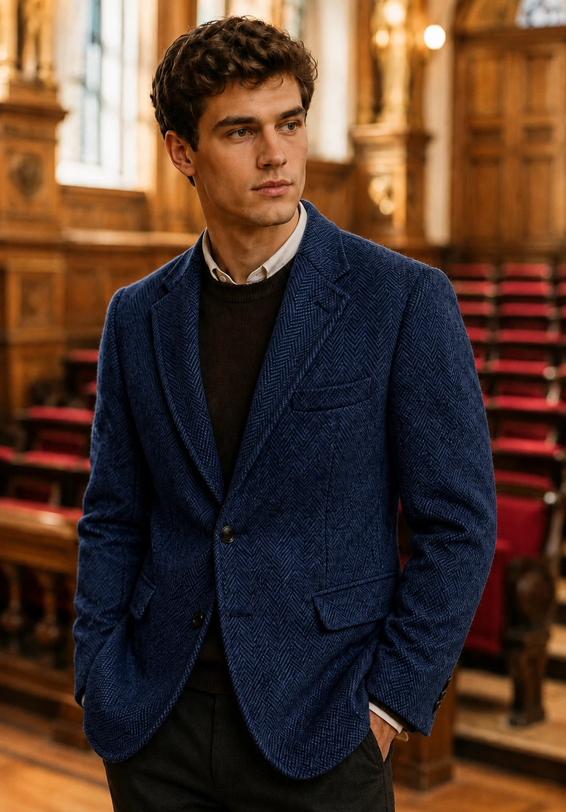 Men's navy herringbone jacket
