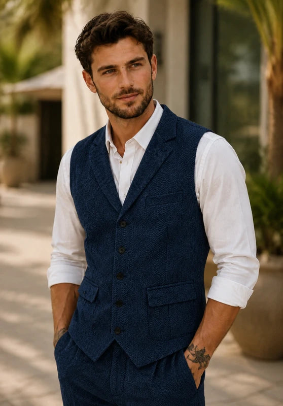 Men's navy tweed vest 
