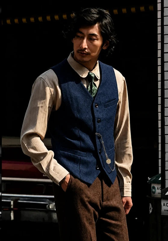 Men's navy tweed vest 