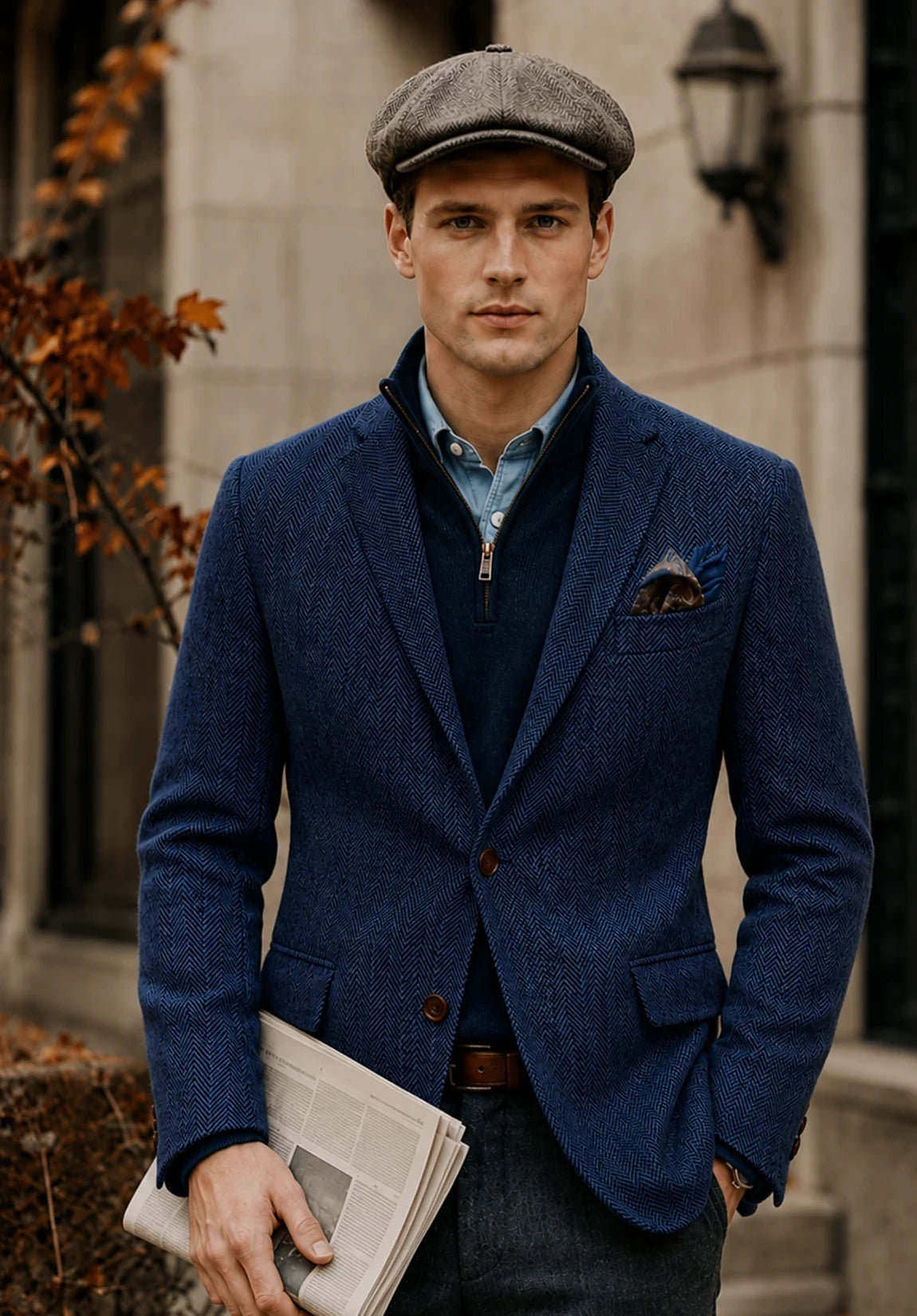 Men's navy herringbone jacket