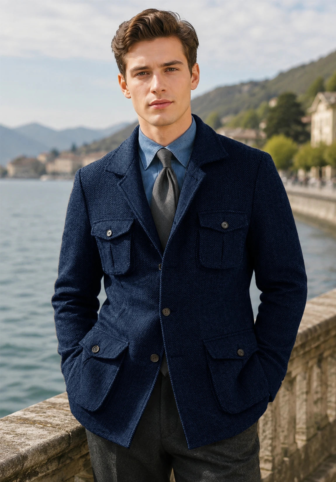 Men's navy herringbone jacket