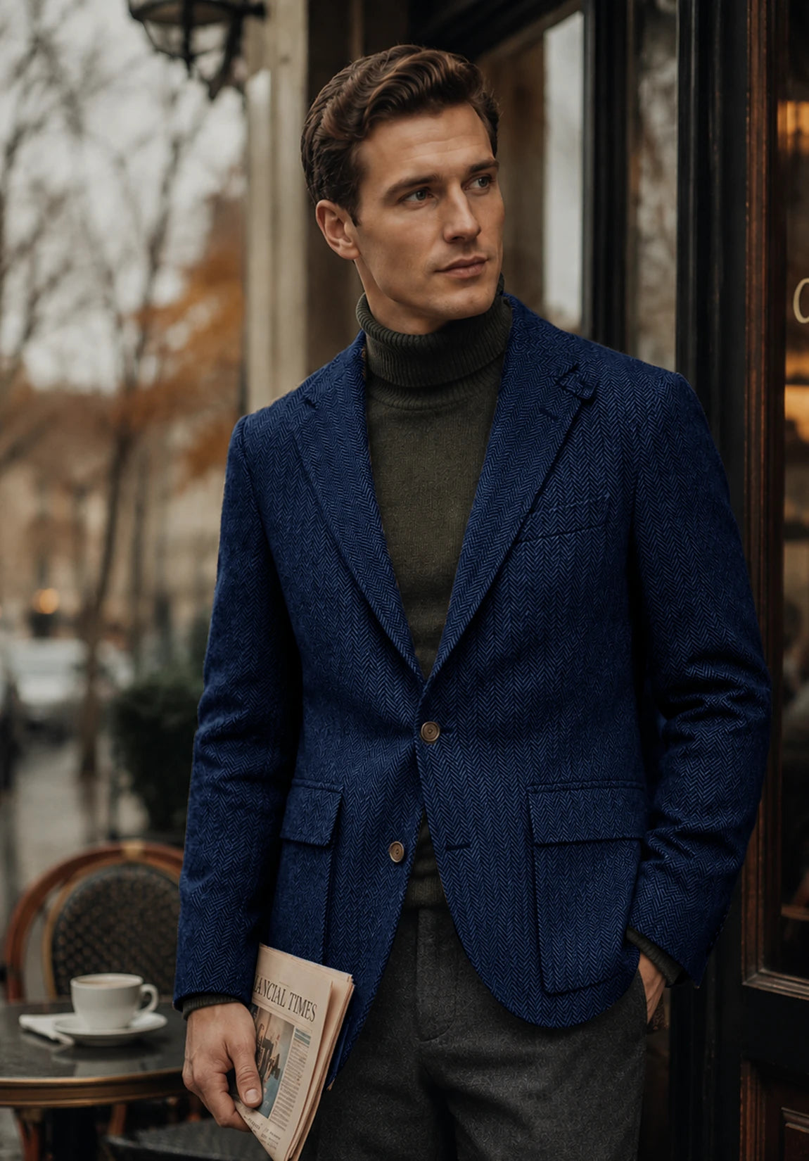 Men's navy herringbone jacket