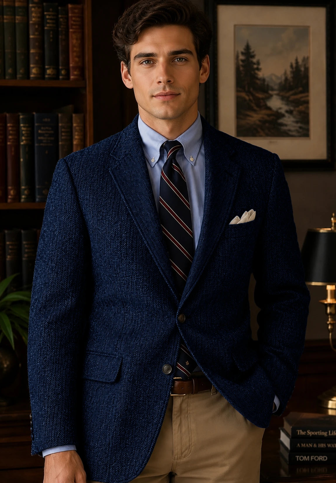 Men's navy herringbone jacket