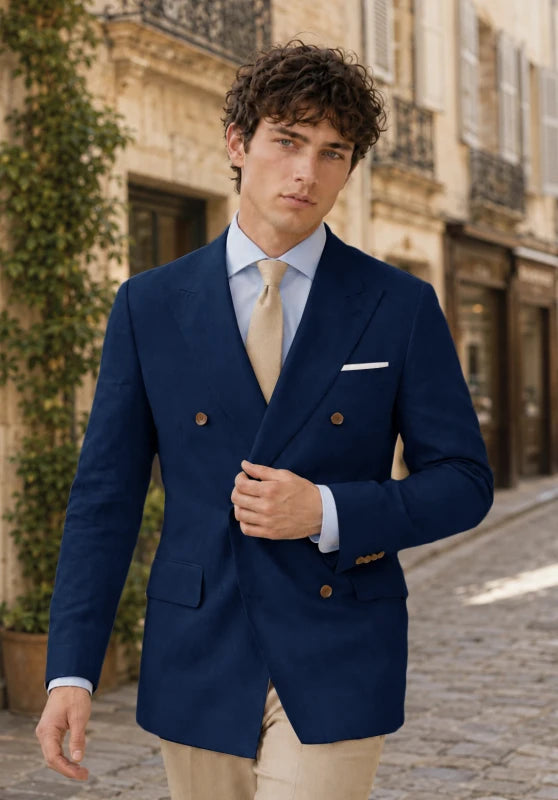 Men's Navy Linen Blazer Jacket