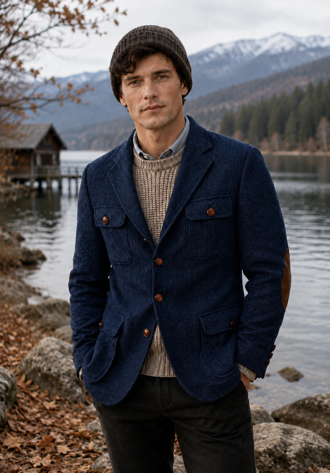 Men's navy herringbone jacket