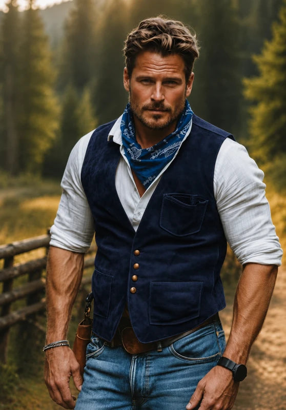 Men's navy suede vest