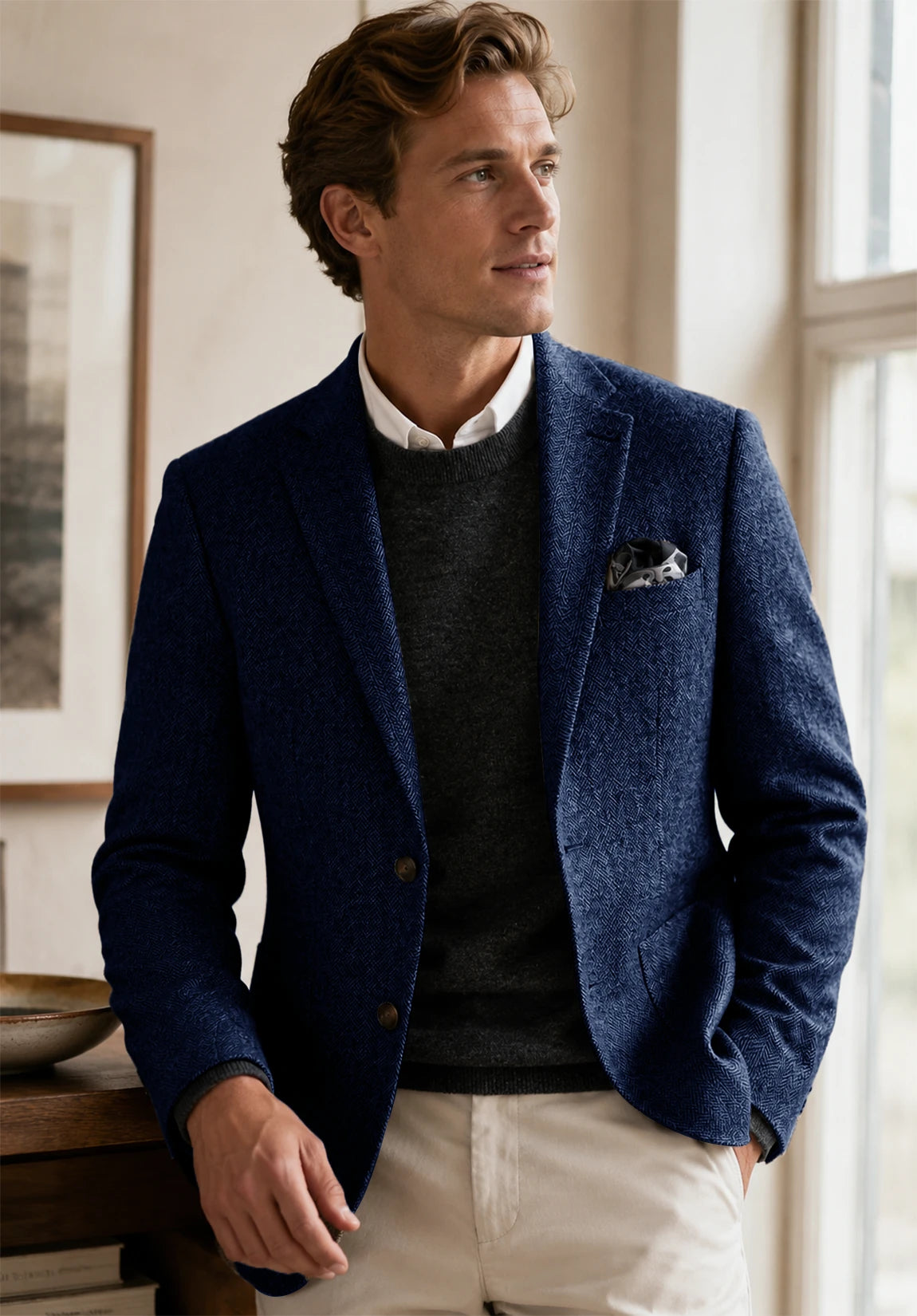 Men's navy herringbone jacket