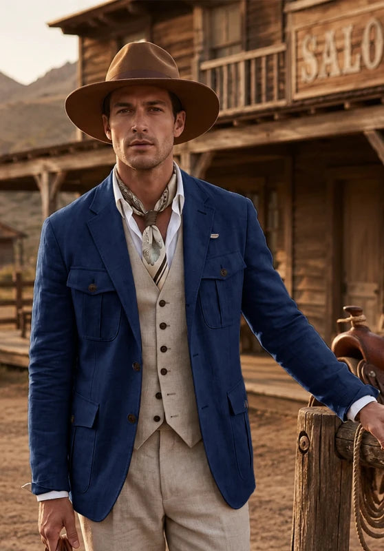 Men's Navy Linen Blazer Jacket