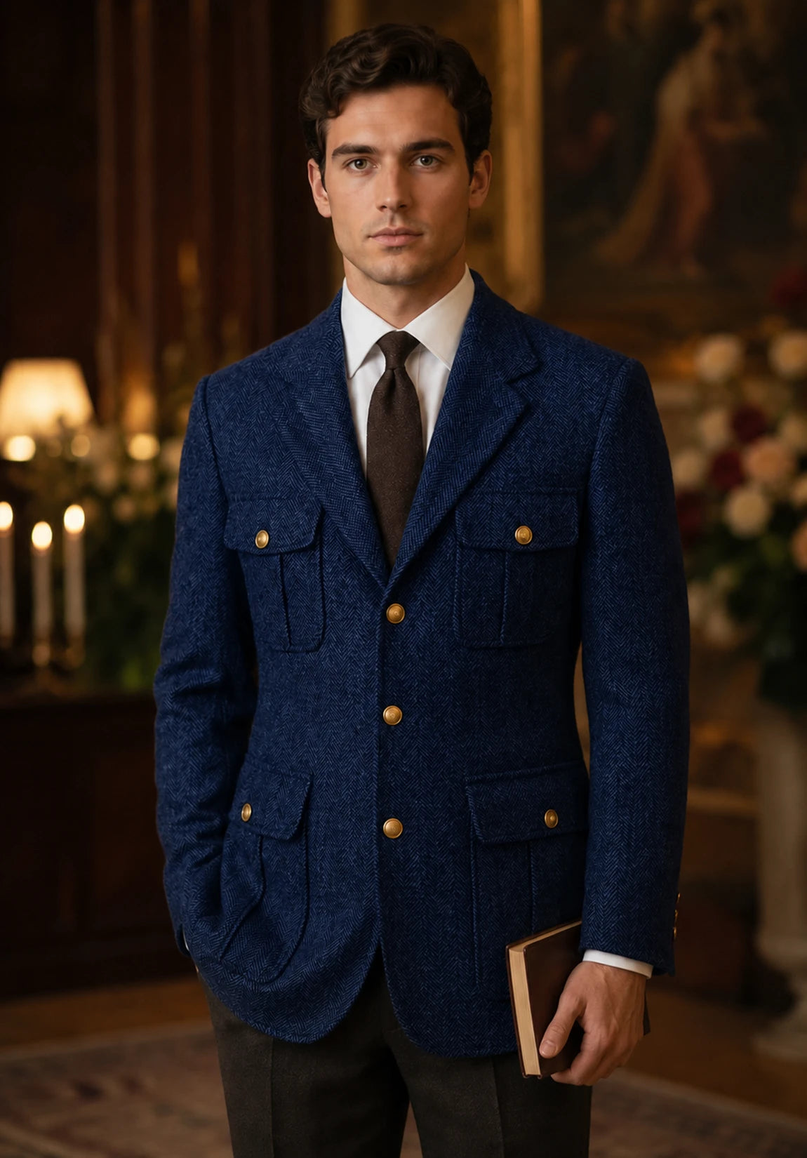 Men's navy herringbone jacket