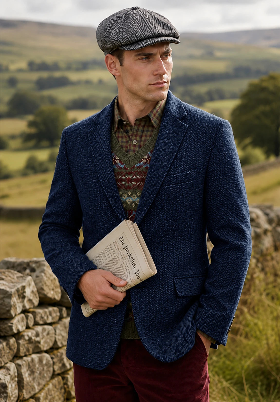 Men's navy herringbone jacket