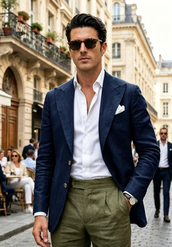 Men's Navy Linen Blazer Jacket
