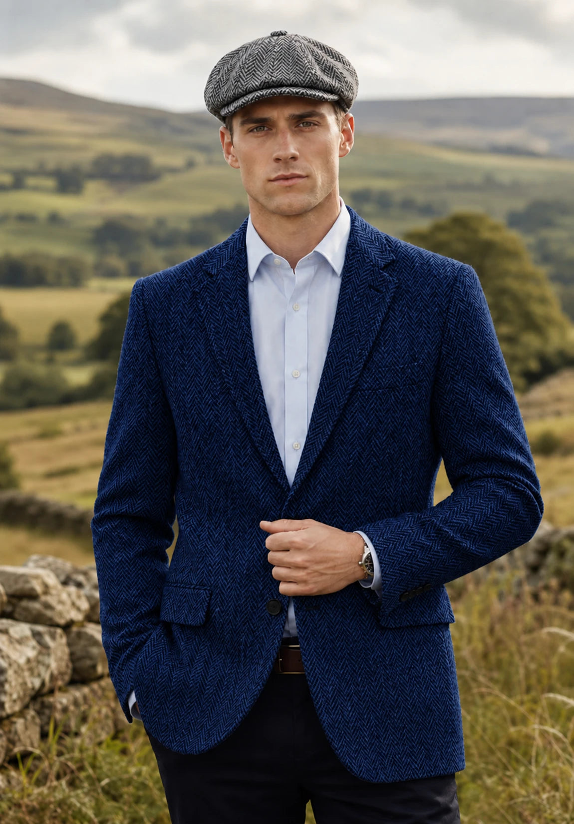 Men's navy herringbone jacket