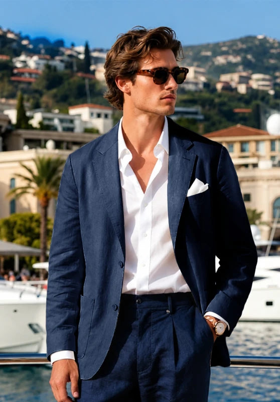 Men's Navy Linen Blazer Jacket