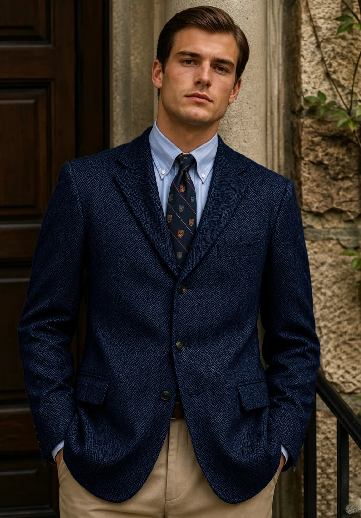 Men's navy herringbone jacket