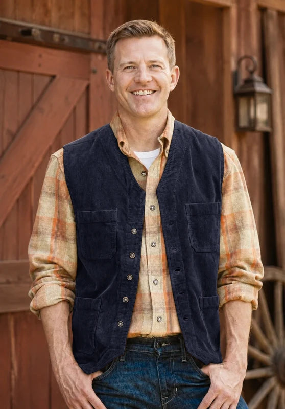 Men's navy blue corduroy vest 