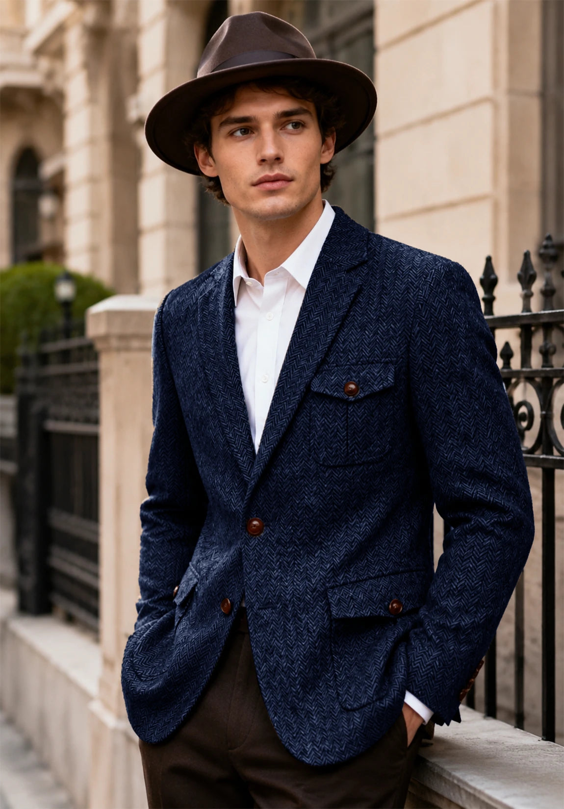 Men's navy herringbone jacket
